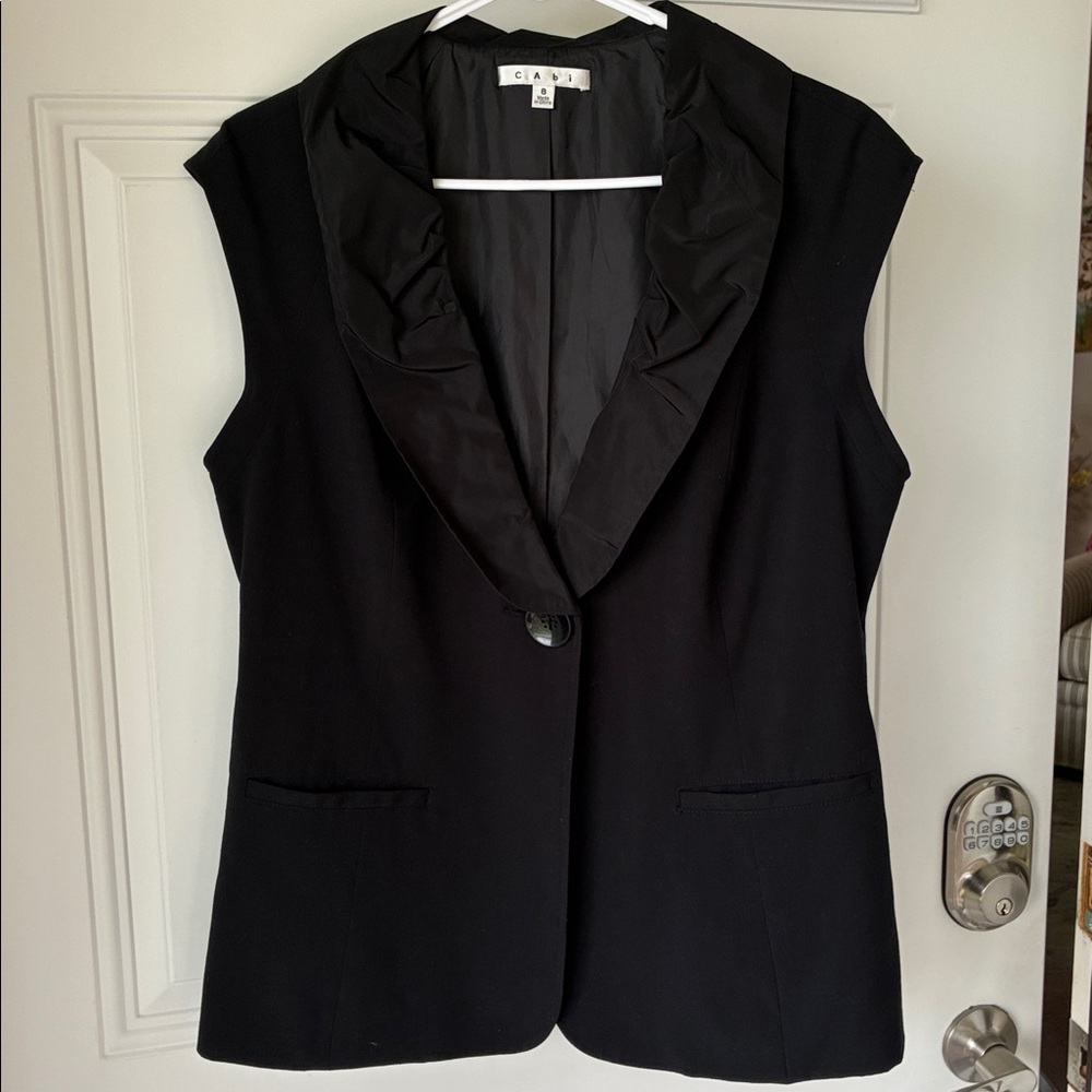 CAbi Black Women's Vest with Satin Collar